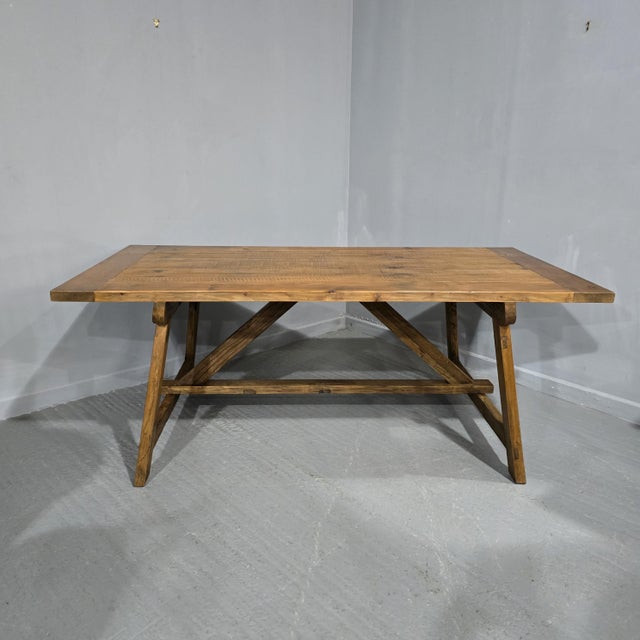 Brown Farmhouse Pine Plank Refectory Kitchen Table, 1920 For Sale - Image 8 of 8