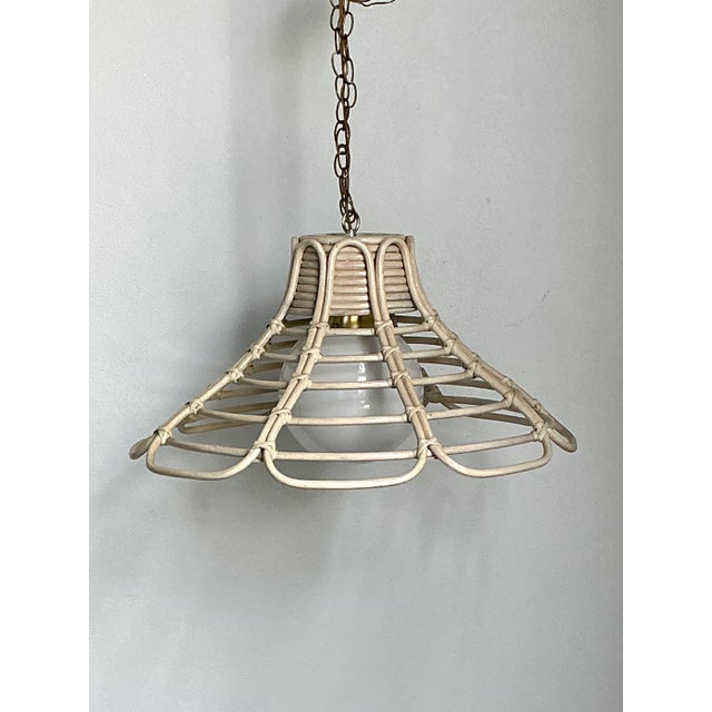 Vintage Bent Washed Rattan Chandelier For Sale - Image 4 of 12
