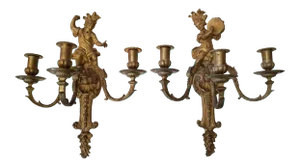 Figural Gilt Brass Wall Sconces - a Pair