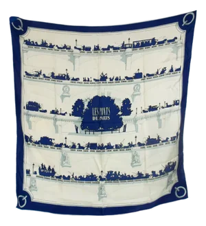 1950s Hermes Silk Scarf Les Ponts De Paris Designed by Hugo Grygkar in 1953 Navy