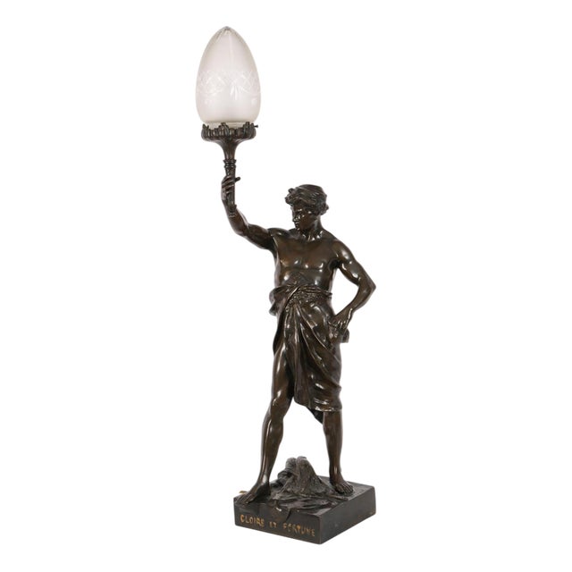 Large Antique French of Gloire et Fortune Lamp Bronze, 1890s For Sale