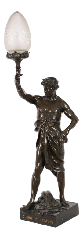 Large Antique French of Gloire et Fortune Lamp Bronze, 1890s
