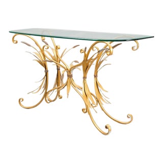 Restored Vintage Gilded Wheat Sheaf Tole Sofa Table, 1960s For Sale