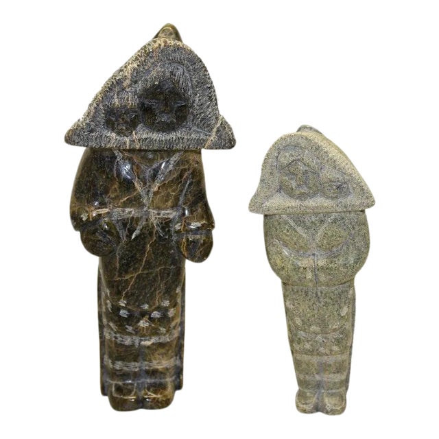 Mid 20th Century Youtie Sudloo Carved Figures - Set of 2 For Sale