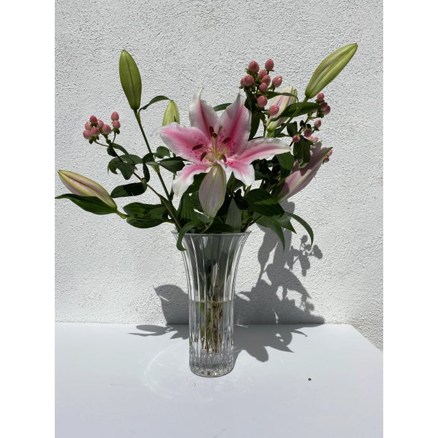 French Vintage Modern Shape Chrystal vase. Very good condition. Top diameter 5.75" Bottom Diameter 3.25" Height 10"