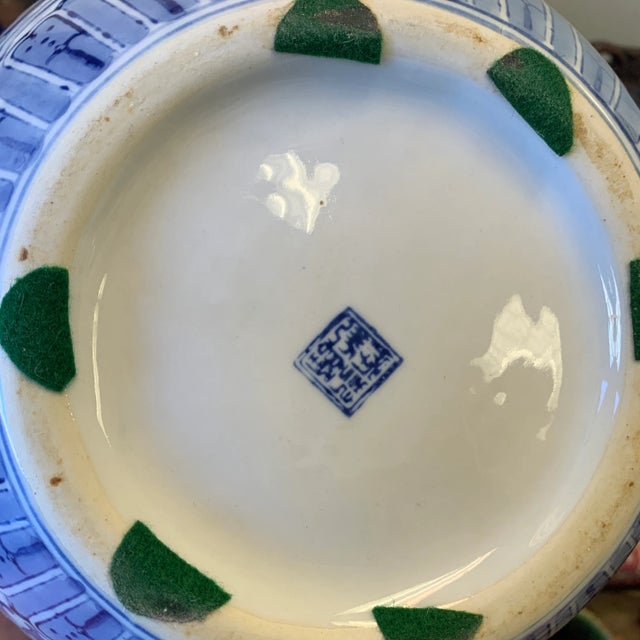 Mid 20th Century Mid 20th Century Chinese Blue and White Floral & Landscape Porcelain Lidded Urn For Sale - Image 5 of 11