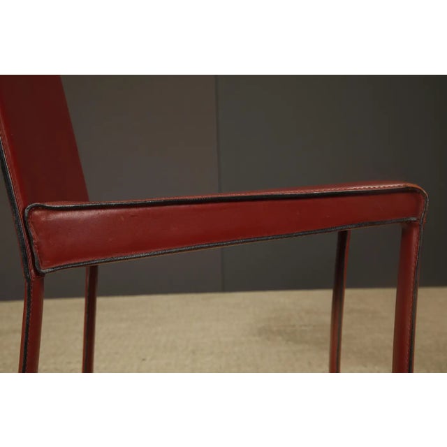 Burgundy Set of 4 Zanotta Burgundy Leather Dining Chairs, Italy, 1980s, Signed For Sale - Image 8 of 15