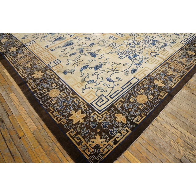 Ivory Spectacular Ivory Background Color and Brown Border With Medallion Pattern Antique Chinese Peking Rug For Sale - Image 8 of 12