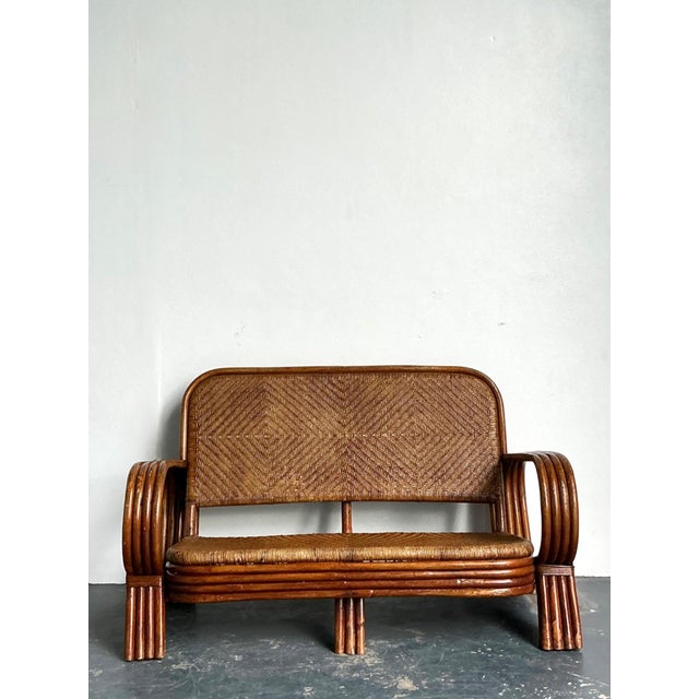 Vintage Woven Rattan Loveseat For Sale In West Palm - Image 6 of 18