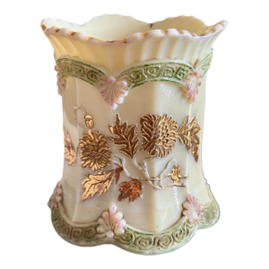 Antique Northwood Chrysanthemum Sprig Custard Glass Spooner-Uranium Art Glass