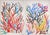 2025, Colorful Marine Vegetations, Large Diptych Coral Reef, Gouache Crayon on Watercolor Paper by Romina Milano- Set of 2 For Sale