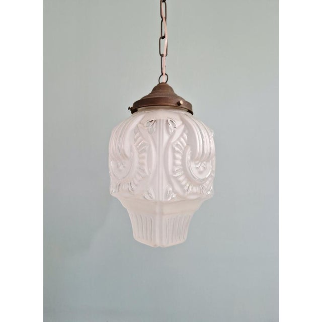 Art Deco Pendant Light in Frosted Clear Glass, 1930s For Sale - Image 10 of 15