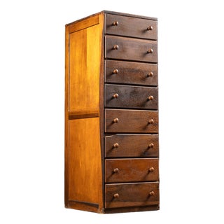 Antique Oak and Plywood Crazed Parts Cabinet For Sale