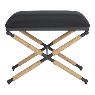 Carmelo Hemp Wrapped Ottoman - Black/Black For Sale