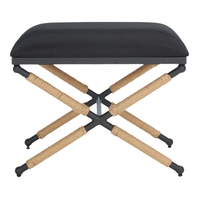 Carmelo Hemp Wrapped Ottoman - Black/Black For Sale