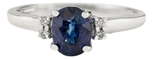 14k White Gold 1.85Ct Natural Oval Blue Sapphire & Diamond Engagement Ring Size 7