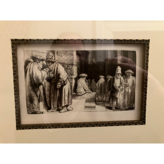 "After Rembrandt" etching titled Synagogue. Matted; framed. Purchased at auction. Have not removed it from the frame or...