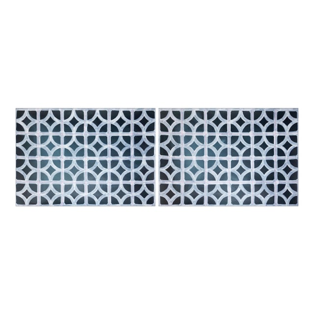 2026, Modernist Mural, Horizontal Diptych Painting in Black and White, Miami Breezeblocks, Acrylic Paint on Watercolor Paper by Ryan RIvadeneyra, 2026 For Sale