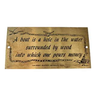 Mid-Century Humorous Boating Vintage Brass Nautical Sign/Plaque For Sale