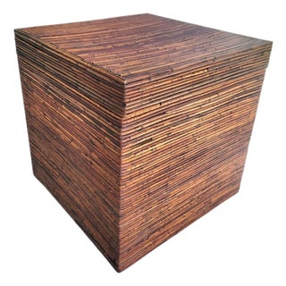 Large Vintage Pencil Reed Gabriella Crespo Style British Colonial Storage Cube Side Table For Sale