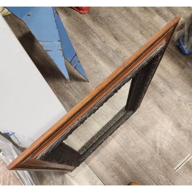 Decorative Eastlake Solid Oak and Patinated Bronze Work Double Frame Mirror, Circa 1890s For Sale - Image 11 of 12