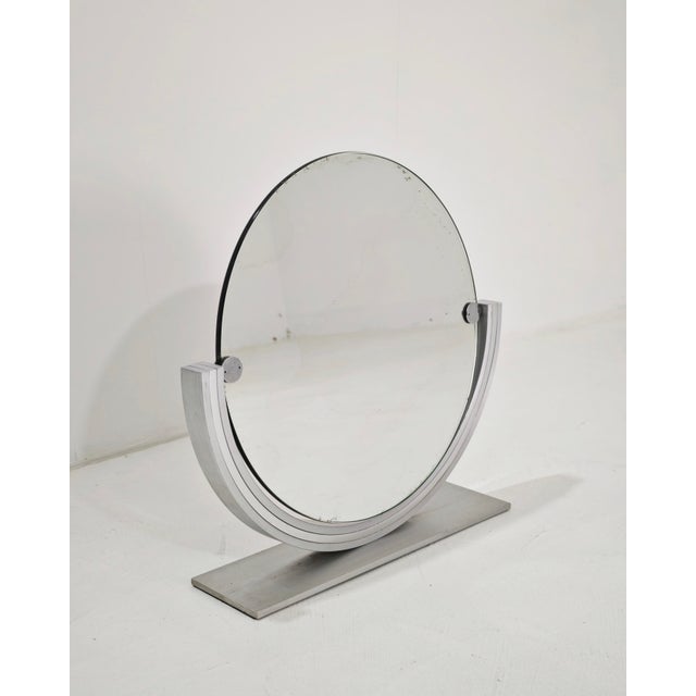 Mid-Century Modern Two-Tone Tilting Table Mirror in Polished Brushed Aluminum, Italy, 1970 For Sale - Image 9 of 12