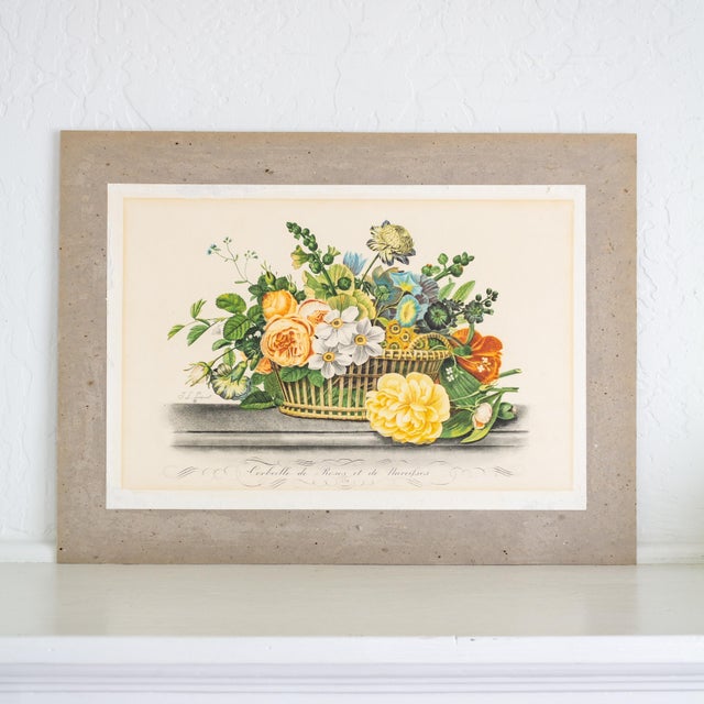 Illustration Framed Floral Aquatint Print 'Corbeille De Roses Et De Narcisses' by Jean Louis Prévost For Sale - Image 3 of 7