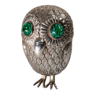 Mid-Century Italian European Sterling Silver Owl Form Match Holder For Sale