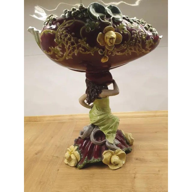 Ceramic Bohemian Monumental Majolica Figural Centerpiece, 1900s For Sale - Image 7 of 11