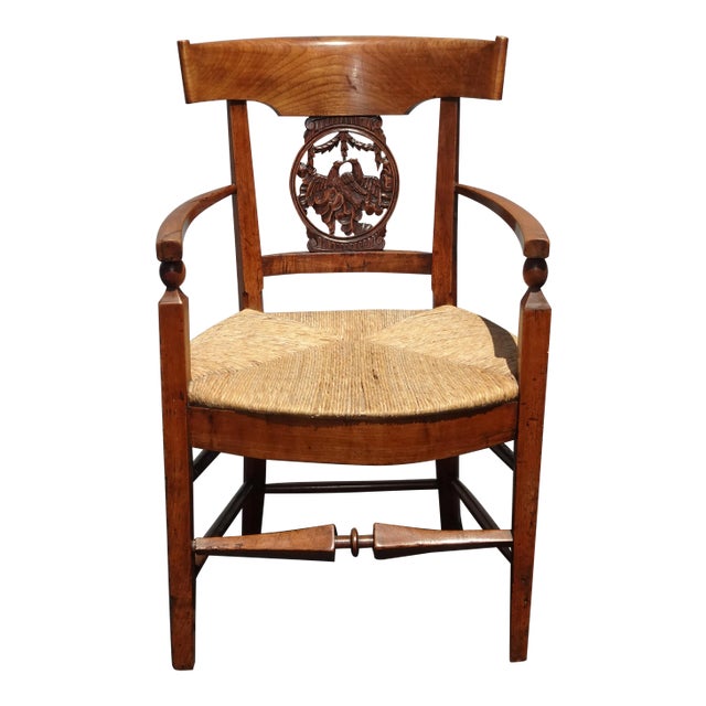 1950s Vintage French Country Carved Lovebirds Backrest Accent Chair For Sale