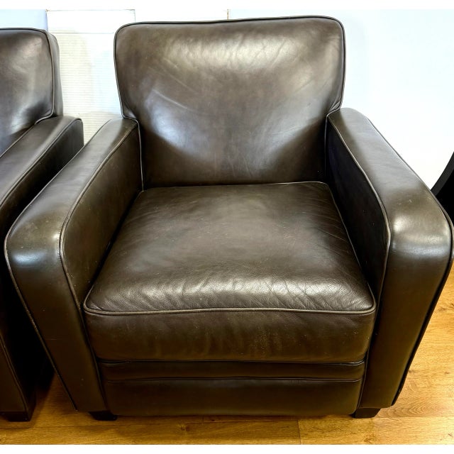Late 20th Century Pair of Dark Brown Leather Club Cigar Chairs For Sale - Image 5 of 8