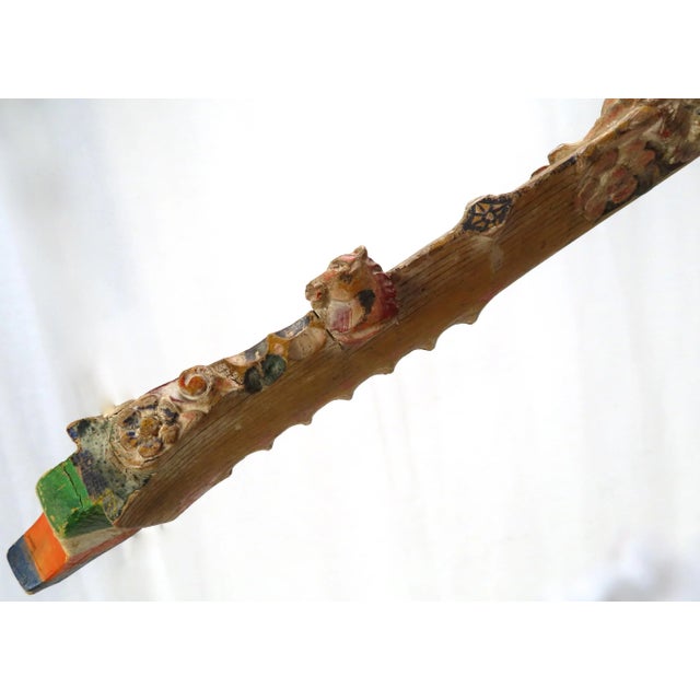 Antique Carved Hand Painted Wood Italian Sicillian Donkey Cart Fragment Repurposed Plant Hanger For Sale - Image 9 of 13