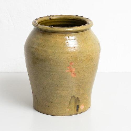 Early 20th Century Traditional Rustic Green Ceramic Vase For Sale - Image 4 of 11