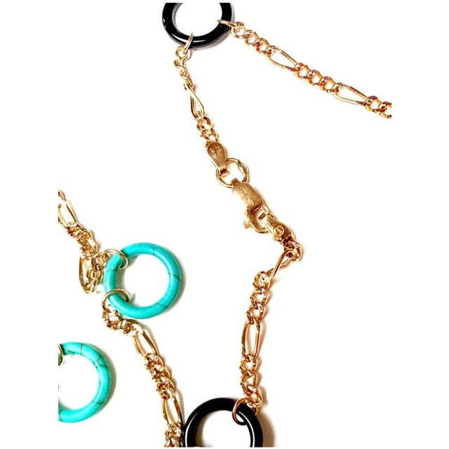 14k Yellow Gold Italian Onyx & Turquoise Circle Necklace 21" Length For Sale - Image 12 of 14