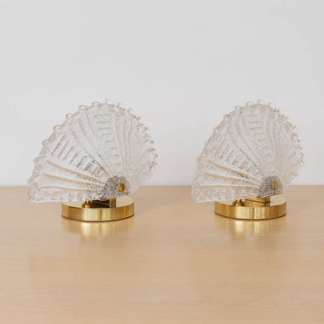 1930s Pair of French Art Deco Glass Demi Lune Table Lamps For Sale - Image 4 of 13