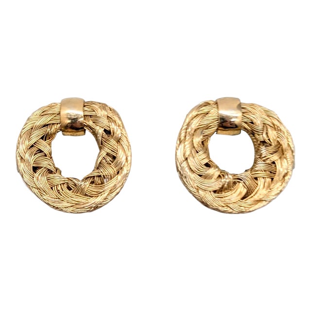 Vintage 1955 Signed Napier Doris Day Goldtone Woven Clip Earrings-2 Pieces For Sale