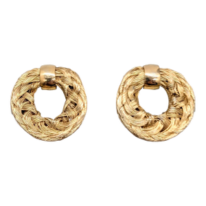 Vintage 1955 Signed Napier Doris Day Goldtone Woven Clip Earrings-2 Pieces