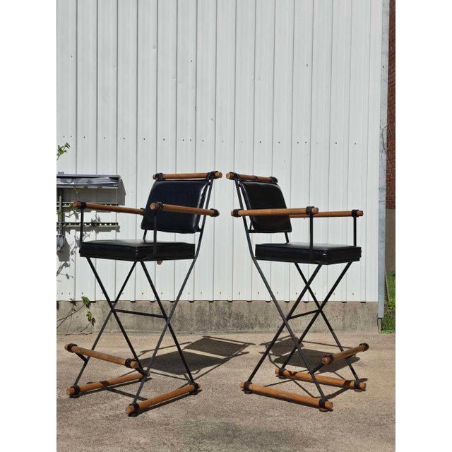 Pair of Cleo Baldon for Inca Campaign Style Bar Stools For Sale In Dallas - Image 6 of 7