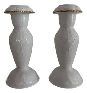 1980s Pair of Rosenthal Classic Rose Candle Stick Holder Gold Accents 6" H Germany
