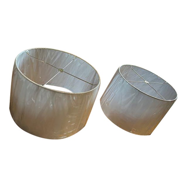 One white linen Visual Comfort lamp shade. Gold spider fitting. Beautiful lamp shades. 16" top - 18" bottom - 11" height