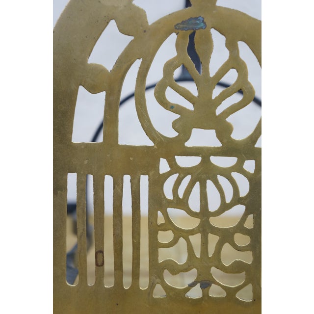 Antique Brass Wrought Iron Fireplace Heatheware Kettle Stand Trivet Penny Foot 14" For Sale - Image 10 of 13