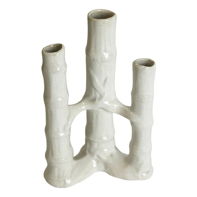 Victorian Bamboo-Form Spill Vase in Craquelure Stoneware, England, 1890 For Sale