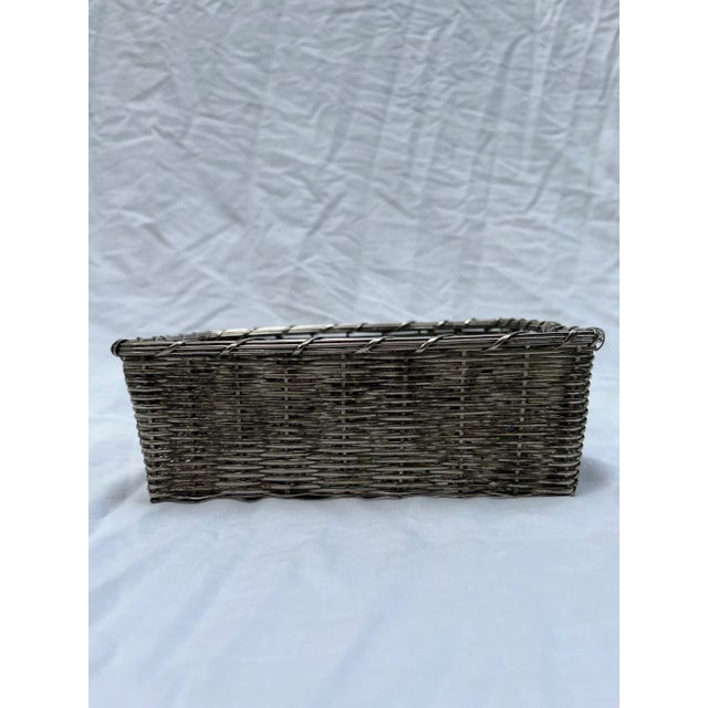 Woven Silver Plate Basket For Sale - Image 4 of 8
