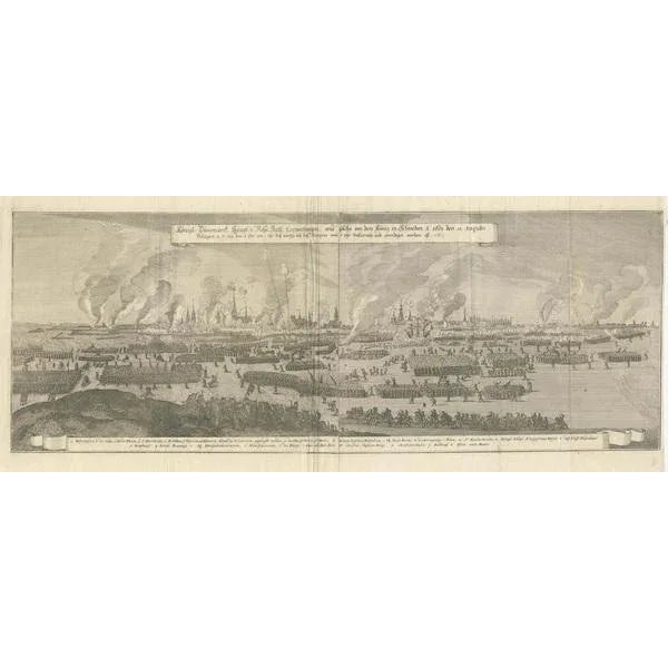 The engraving depicts the siege of Copenhagen, the capital of Denmark, by the King of Sweden in 1658. This historical...