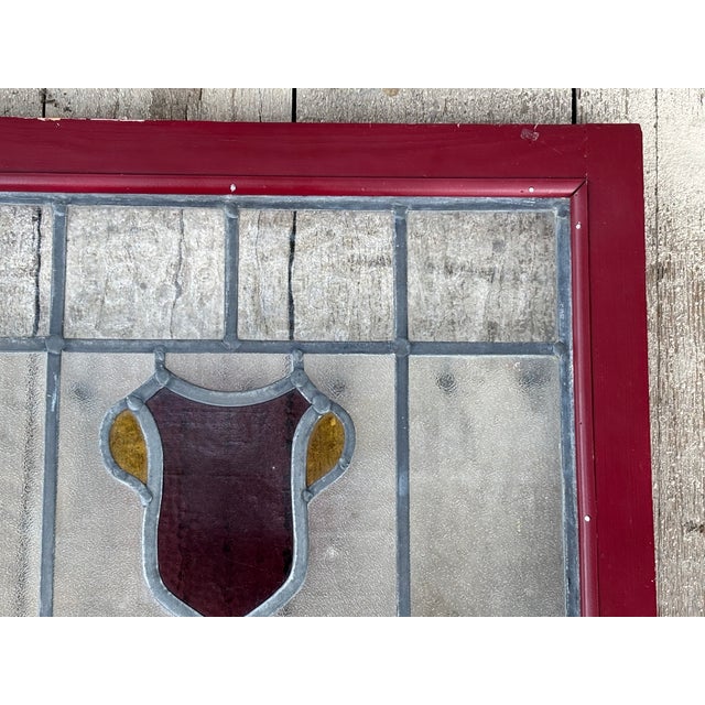 Wine Early 20th C. Stained Glass Window - Shield / Crest in Wine Red and Old Gold For Sale - Image 8 of 13