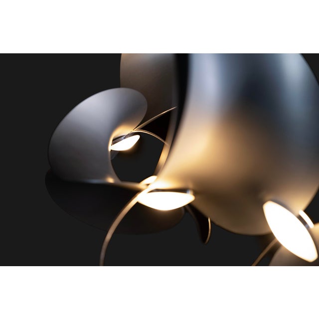 Dune 20 Spiral Chandelier with Silver Anodized Shades by Daniel Becker for Moss Objects For Sale - Image 4 of 17