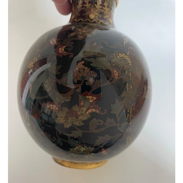 Exceptional Antique Japanese Cloisonné Vase – Brown Gold Fleck (Aventurine) Dragon Motif – Meiji Period Artistry For Sale - Image 12 of 15