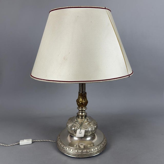 Large Silver-Plated Brass and Wood Table Lamp, 1960s For Sale - Image 4 of 12