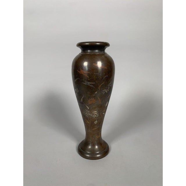 Asian Nielloed bronze vase, Chinese or Vietnamese work, late 19th century For Sale - Image 3 of 8