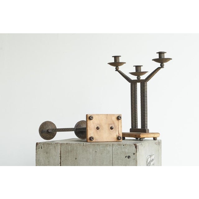 Art Deco Candleholders in Wrought Iron and Stone, 1920s, Set of 2 For Sale - Image 12 of 14